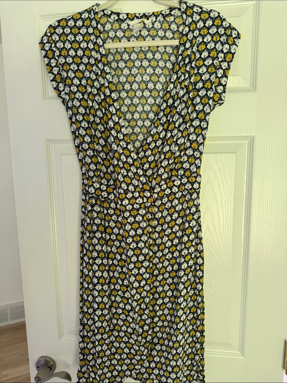 H&M Black Floral Wrap Dress with Yellow & White Accents